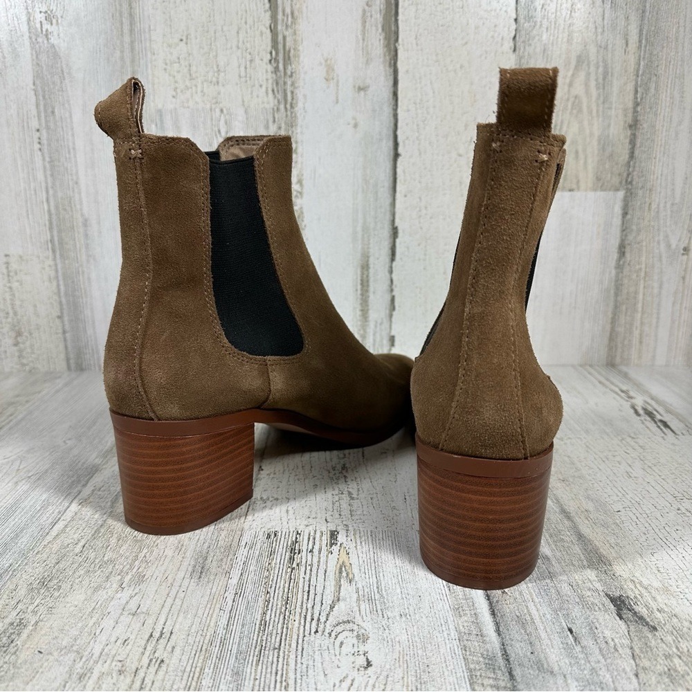 Steve Madden Ankle Boots Rhiannon Chelsea‎ Brown Suede Block Heel Minimalist - Picture 8 of 13